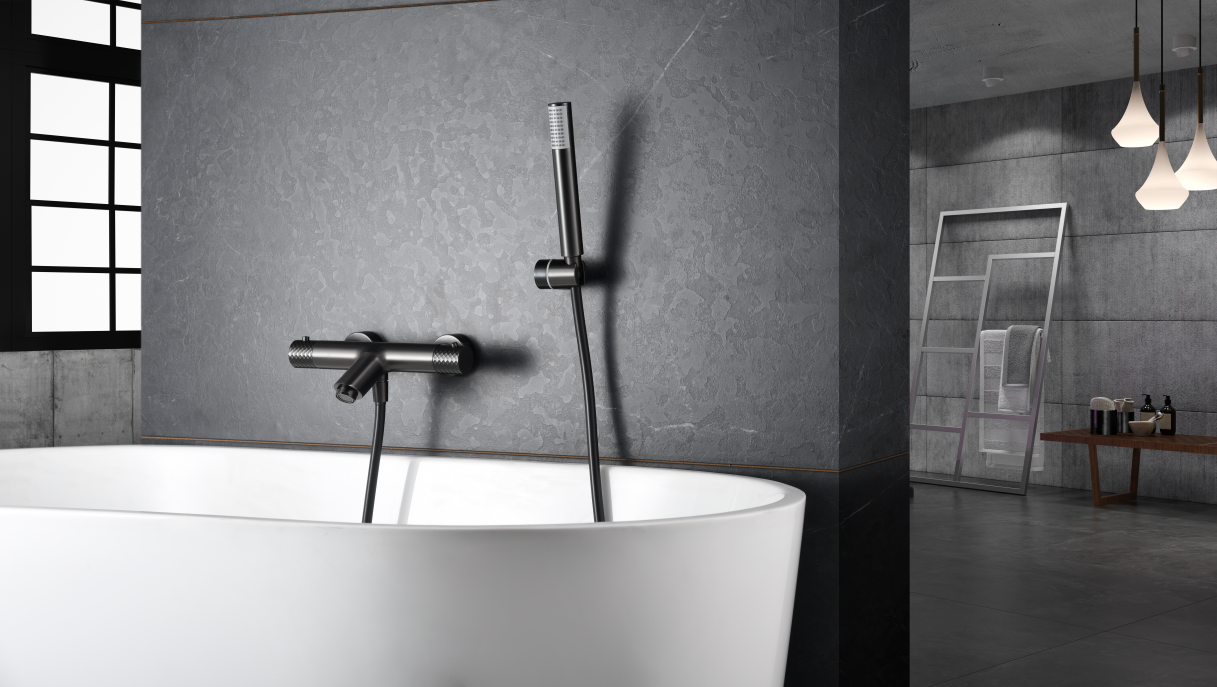 Grifería baño y ducha termostático black gun metal serie Génova