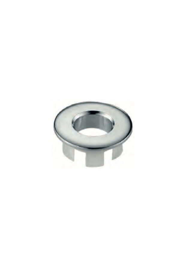 Embellecedor para rebosadero lavabo cromado.