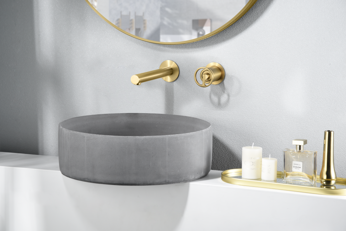 Grifo de lavabo empotrado monomando oro cepillado serie Olimpo
