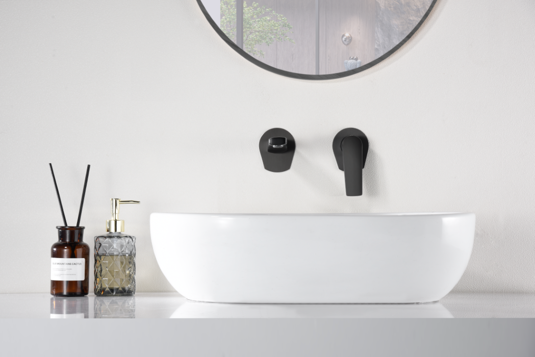 Grifo de lavabo empotrado monomando negro mate serie Delos