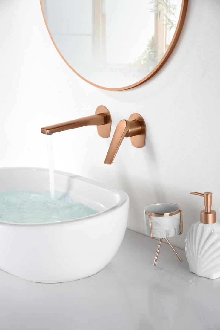 Grifo de lavabo empotrado monomando oro rosa cepillado serie Delos