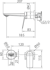 Grifo de lavabo empotrado monomando negro mate serie Nápoles