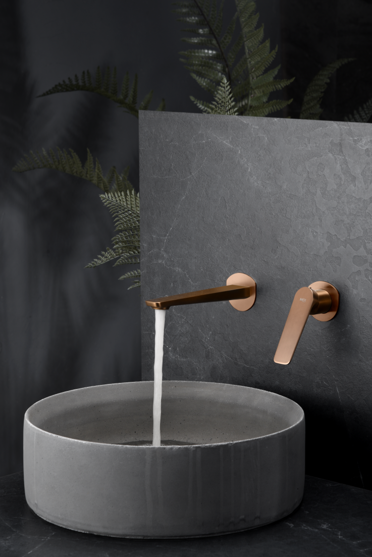 Grifo de lavabo empotrado monomando oro rosa cepillado serie Nápoles