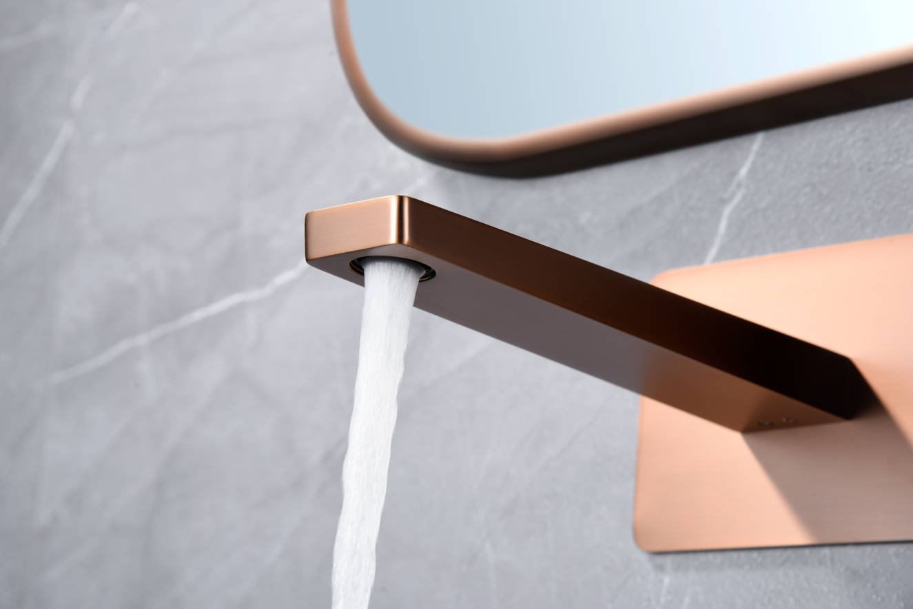 Grifo de lavabo empotrado monomando oro rosa cepillado serie Pisa